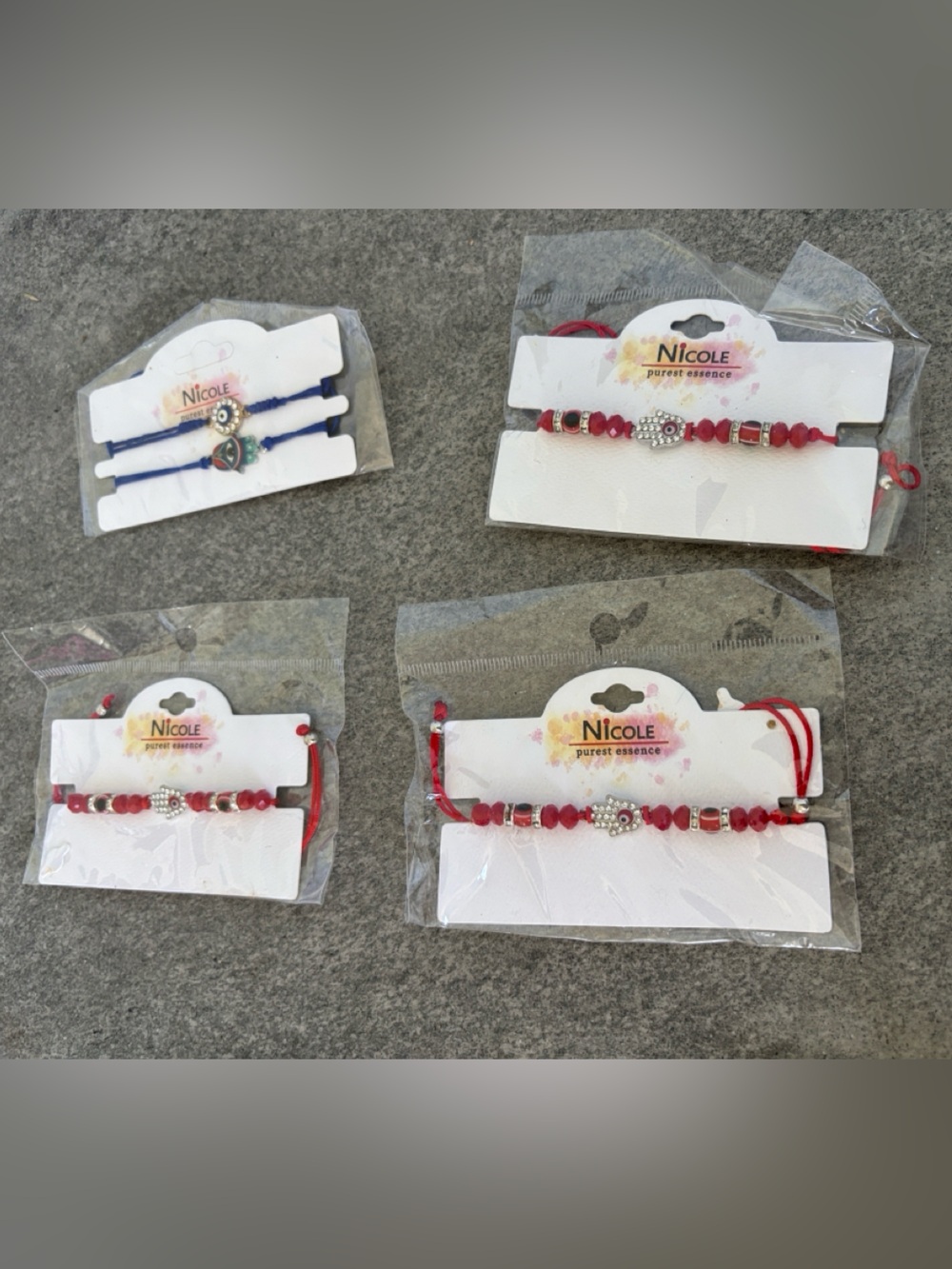 NEW Nicole EVIL EYE HAMSA Red Blue Bead Cord Bracelet Anklet Silvertone Set of 5
